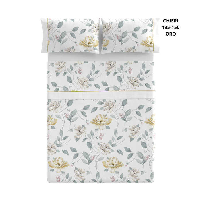 Juego Sábanas Chieri Diseño Floral Oro